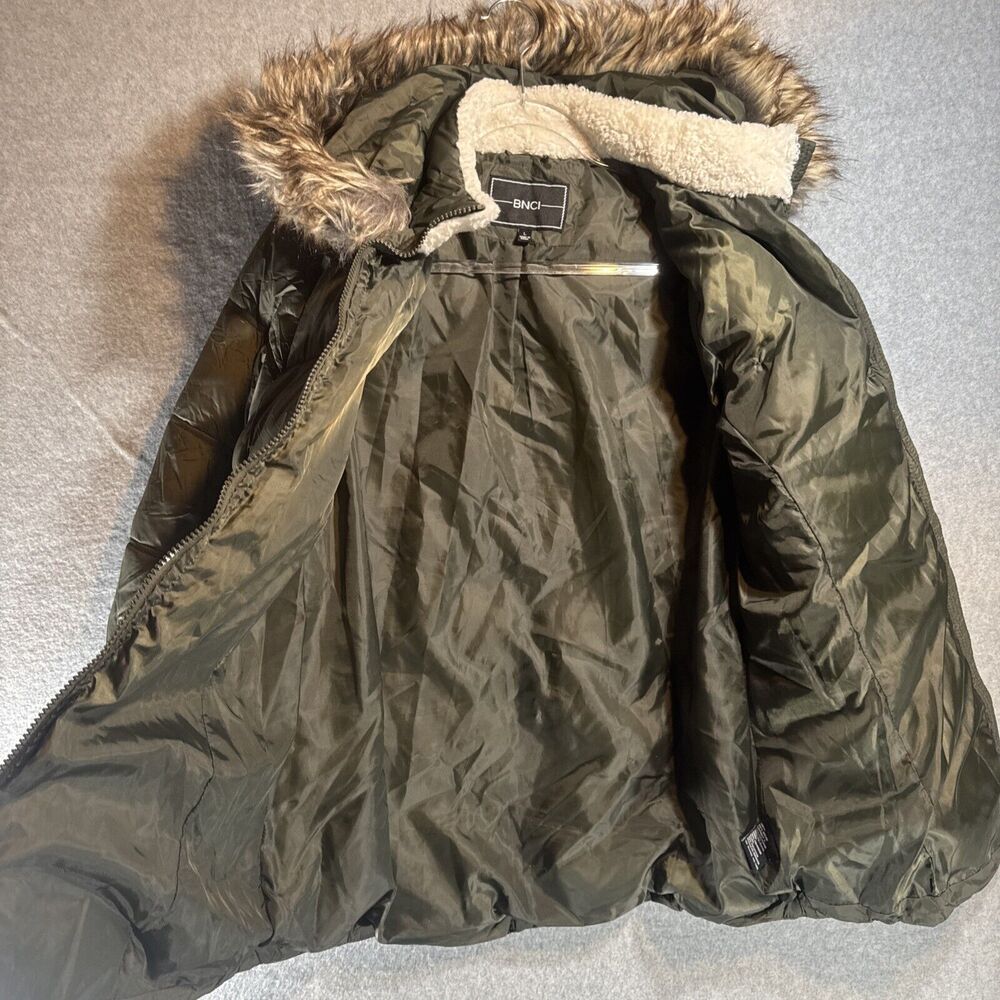BNCI Women's Faux- Fur Trim Hood Front Zip Brown Puffer Jacket Sz L VTG - Picture 7 of 10